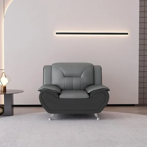 Vista 2 de Container Furniture Direct Silla y sofá de piel sintética de estilo moderno con reposabrazos extra cómodos, ideal para sala de estar, dormitorio u