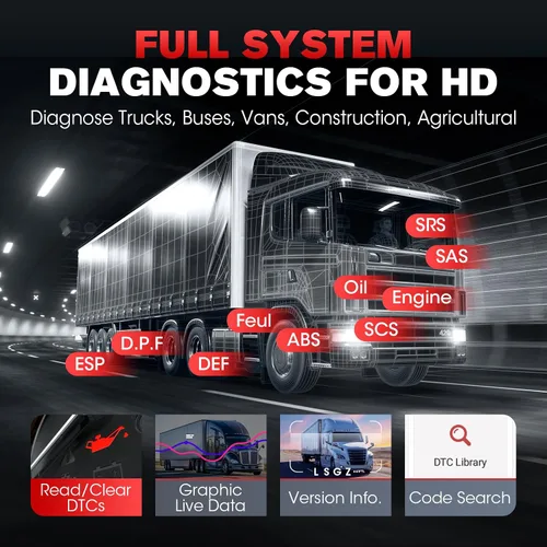 Vista 4 de LAUNCH CRP129 HD Herramienta de escaneo de camión resistente, herramienta de diagnóstico de sistema completo para diésel con ajuste de límite