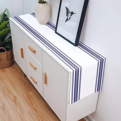 Vista 5 de Nautical Navy Blue Vertical Striped Table Runner Dresser Scarves, 13x36In Non-Slip Rectangular Table Dress Scarf White Kitchen Dinner Tables Decor