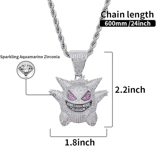 Vista 2 de NINE VEIWO Joyería de regalo para niños, unisex, exquisita, colgante de burbujas hip-hop, collar de gengar, cristal de diamantes de imitación