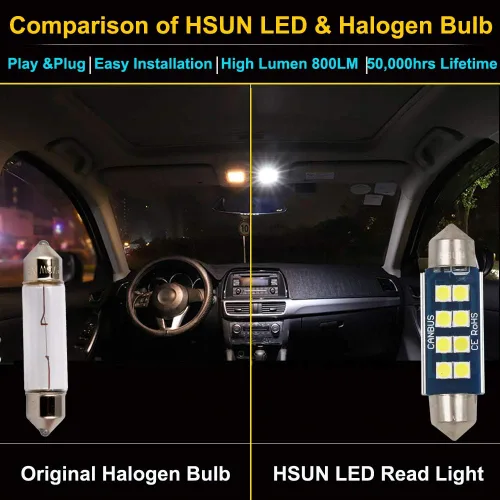 Vista 4 de HSUN Bombilla LED Festoon C5W de 1.65 pulgadas, 1.61 pulgadas, 6000 K, color blanco 6411 239 569 578 212-2 2112 212 212 214-2 con Canbus sin errores