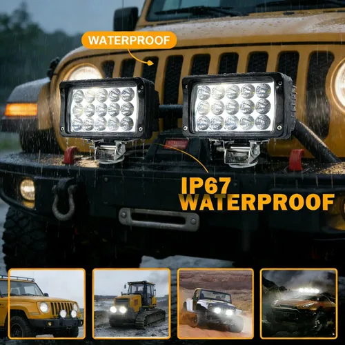 Vista 9 de Barra de luces LED, 2 paquetes de 45 W, 4 x 6 pulgadas, luz antiniebla rectangular, 4500 lúmenes, súper brillante, 12/24 voltios, luces de trabajo