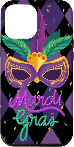 Vista 24 de Funda para iPhone 11 Pro Max Mardi Gras NOLA Festive Carnival Mask New Orleans Party Case