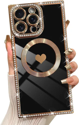 Vista 25 de SAKUULO - Funda magnética rectangular de lujo para iPhone 12 Pro Max, color negro