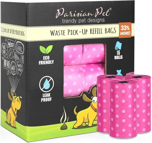 Vista 32 de Parisian Pet Bolsas ecológicas para excrementos de perro, 8 rollos, 20 bolsas por rollo, sin perfume, a prueba de fugas, perfectas para limpiar Casa