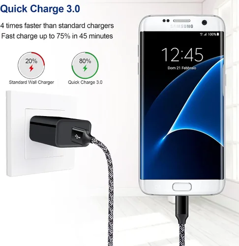 Vista 3 de Cargador micro USB, cargador rápido Android, cargador rápido 3.0 USB de pared rápido cable micro USB compatible con Motorola Moto E E5 E4 Plus/Play
