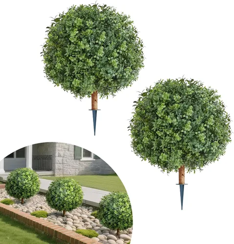 Vista 11 de VEVOR 2 bolas artificiales de 16 pulgadas, bolas de boj de imitación de 4 capas, bolas decorativas de plantas sintéticas verdes para todo el año