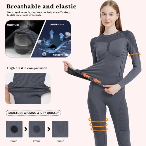 Vista 3 de MEETWEE Ropa interior térmica para mujer, conjunto de equipo de esquí Long Johns para clima frío, capa base, capa superior e inferior cálida