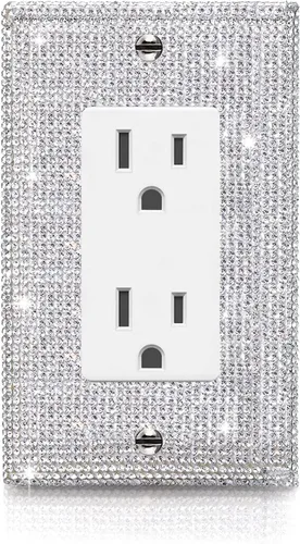 Vista 20 de 1 pieza de cubierta de placa de pared con diamantes de imitación brillantes plateados, cubierta decorativa para interruptor de luz con brillos