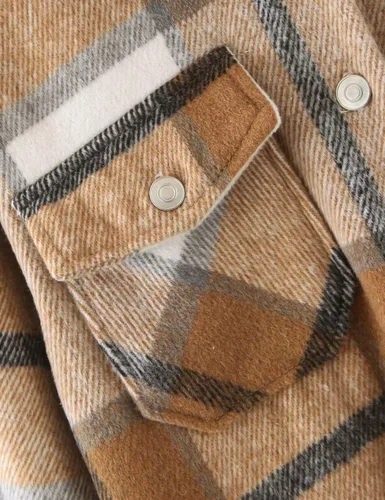 Vista 5 de Tanming - Chaquetas de franela cepillada para mujer, a cuadros, con botones, solapas y bolsillos, camisa tipo chaqueta