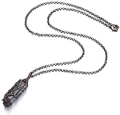 Vista 6 de Collar con colgante de alambre de piedra de cristal curativo punta hexagonal árbol de la vida joyería de reiki para mujeres y niñas PH18B ópalo