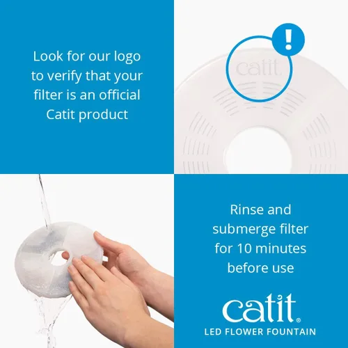 Vista 8 de Catit Fuente de flores LED con filtro de triple acción, fuente de agua potable para gatos, 3 L