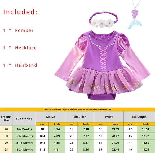 Vista 2 de WOPLAY 3Pcs Costumes Bodysuit for Baby Toddler Girls Princess Romper for Halloween Christmas New Yearswith Necklace