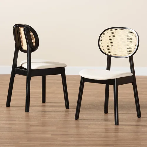 Vista 9 de Baxton Studio Tarana - Juego de 2 sillas de comedor, color crema/negro/marrón claro