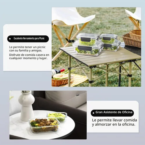 Vista 5 de coccot Recipientes de vidrio para almacenamiento de alimentos con tapas herméticas, recipientes de vidrio para preparación de comidas con tapas a