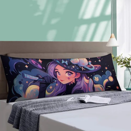 Vista 4 de Funda de almohada de cuerpo con diseño de bruja y escoba de Halloween, funda de almohada larga con cremallera, rectangular, suave, grande, funda