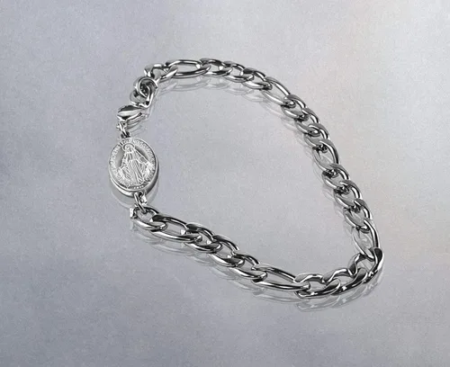 Vista 2 de Ben Junot USA - Pulsera de acero inoxidable para hombre con medalla milagrosa