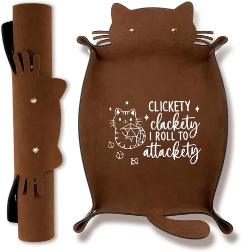 Vista 11 de Bandeja de Dados de Gato Azul Novedad Bandeja de Dados de Cuero PU con Forma de Gato Morado para Rodar Portátil Soporte de Dados Organizador