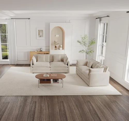 Vista 10 de KEIKI Juego de sofá de 2 piezas con 2 sofás individuales de felpilla de gran tamaño, estilo moderno tapizado de 2 plazas con 2 almohadas, cojines