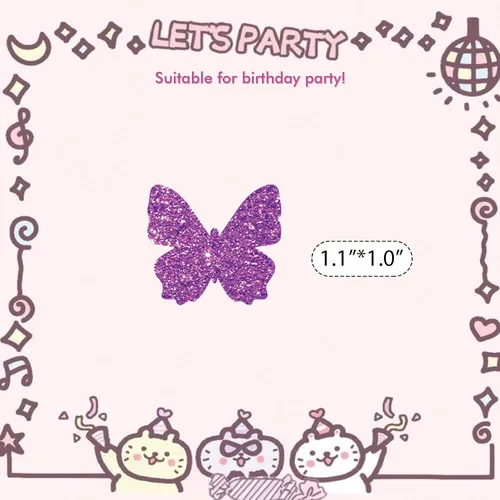 Vista 2 de PINKAAJ Confeti de mariposa, purpurina morada, 100 piezas, en forma de mariposa, ocasión de cumpleaños, material de papel