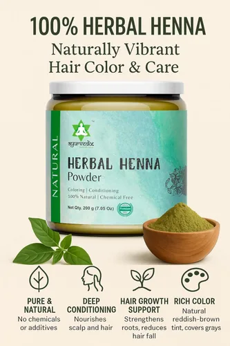 Vista 2 de Polvo de henna natural a base de hierbas para el cabello, color y acondicionador sin químicos con amla, shikakai, hibisco y meti; 7.05 oz - Paquete