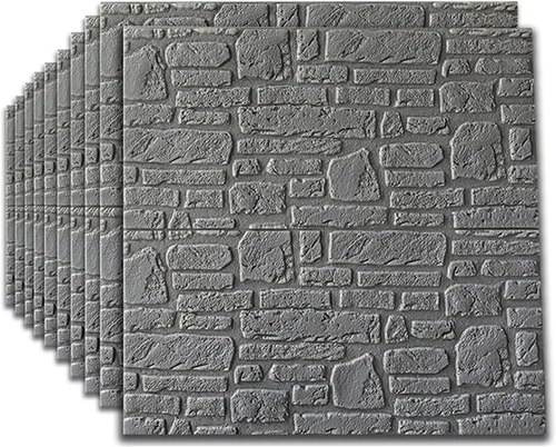 Vista 12 de Paquete de 10 paneles de pared autoadhesivos de ladrillo 3D, color blanco, 27.6 x 27.6 in, moderno, impermeable, aspecto de piedra, efecto 3D