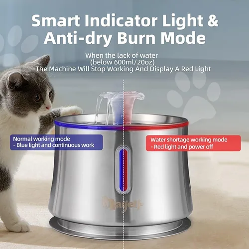 Vista 4 de Fuente de agua para gatos de acero inoxidable de 2.5 litros, fuente de agua automática para mascotas, fuente de agua para gatos, fuente de agua