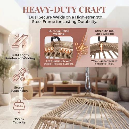 Vista 7 de Nicesoul Silla Colgante de Huevo para Exteriores Sin Soporte, Sillas de Canasta de Huevo Columpio de Mimbre para Patio con Cojín Acolchado, 350