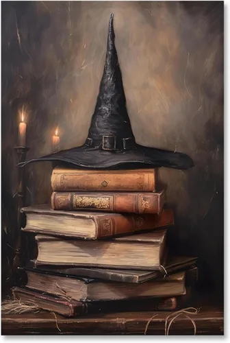 Vista 12 de Arte de pared vintage de Halloween embrujado de granja, parche de calabaza rústica con bonitos fantasmas, póster impreso en lienzo espeluznante