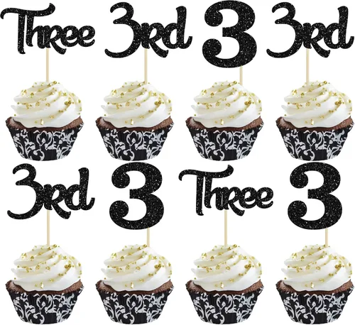 Vista 16 de 24 adornos para cupcakes de primer cumpleaños con purpurina para decoración de pastel de primer cumpleaños, selecciones de cupcakes para niños, baby
