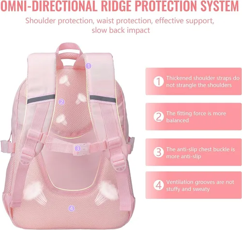 Vista 6 de TOTEXISAP Mochila para niñas, mochila escolar para niñas, mochila escolar grande para niños, estudiantes, escuela primaria.., Rosado-2, Unicornio