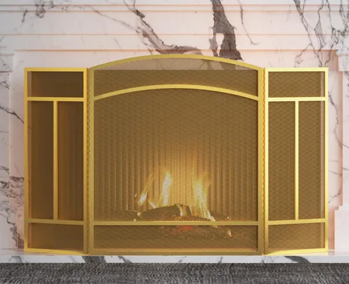 Vista 13 de Fire Beauty Pantalla para chimenea de 3 paneles de hierro forjado de 48 pulgadas de largo x 29 pulgadas de alto, cubierta de protección contra