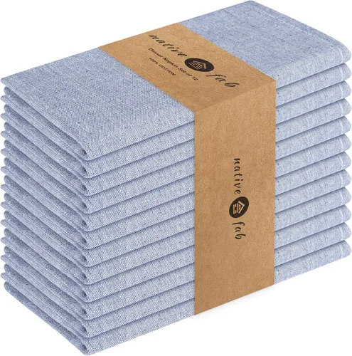 Vista 59 de Native Fab Servilletas de tela azul, paquete de 4, 100% algodón, 17 x 17 pulgadas, resistentes, textura suave, secado rápido, ideales