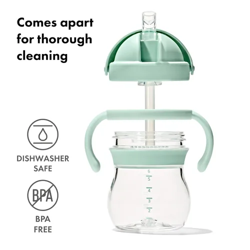 Vista 3 de OXO Tot Transitions Vaso con Pajita con Asas 6 oz. - Ópalo y Flor - Paquete de 2