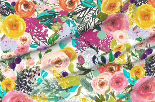 Vista 4 de Spoonflower Tela - Acuarela Floral Botánico Primavera Vivero Rosas Follaje A Gran Escala Impreso en Tela de Gasa Cuarto Grasa - Costura Ropa de Moda