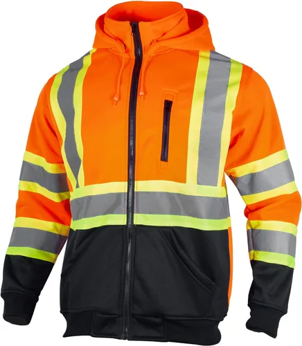 Vista 11 de VENDACE Sudadera con capucha de forro polar reflectante de alta visibilidad ANSI Clase 1 para hombres con capucha desmontable (negro, S)