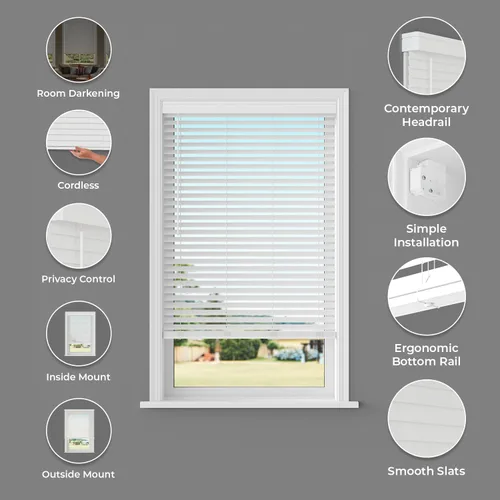 Vista 5 de Lumino - 2" Cordless Smooth Slat Faux Wood Window Blinds for Home - 29.5" W x 60" L - White, Faux Wood Blinds for Indoor Windows, Room Darkening