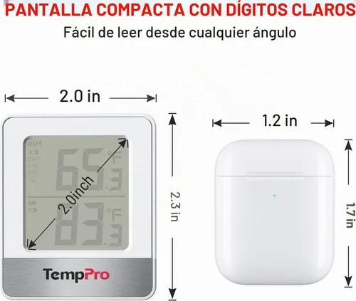 Vista 8 de ThermoPro Termómetro inalámbrico para interiores y exteriores de 500 pies, termómetro de invernadero exterior con sensor de temperatura, termómetros