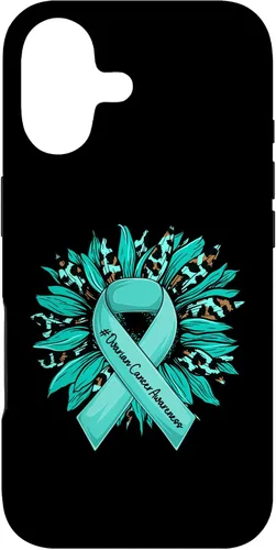 Vista 32 de Leopard Sunflower Teal Ribbon Ovarian Cancer Awareness Case for iPhone 16