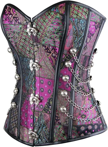 Vista 3 de Charmian - Corsé de espiral para mujer con espiral de acero y con cadenas, estilo Steampunk