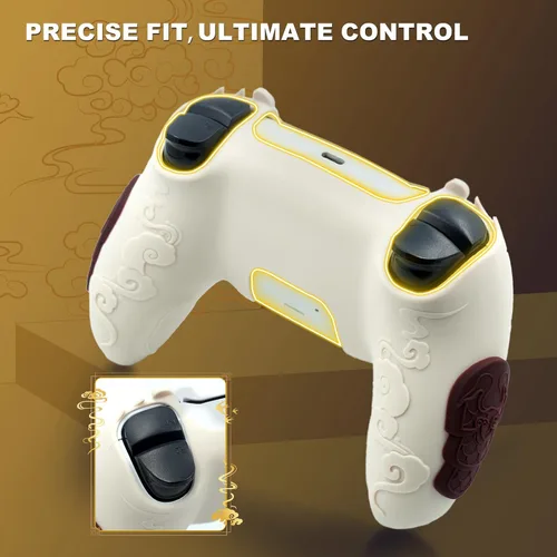 Vista 4 de Grip Cover for PS5 Controller, Wukong-Inspired Ergonomic Silicone Cover with Fiery Eyes Joystick Caps, Chainmail Grip Design & Somersault Cloud Back