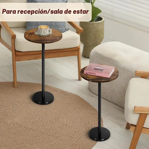 Vista 3 de smusei Paquete de 2 mesas auxiliares redondas pequeñas con base de mármol, mesa de pedestal para espacios pequeños, mesa auxiliar redonda para sala