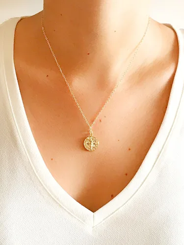 Vista 7 de Medalla de San Benito chapado en oro de 18 quilates collar 18 pulgadas joyería de protección