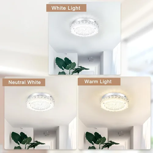 Vista 3 de Lámpara de techo de cristal de montaje al ras, lámpara de techo LED moderna de 8.3 pulgadas, lámparas de araña de cristal regulables