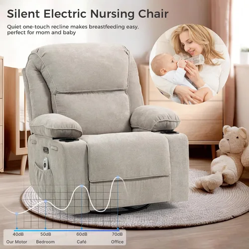Vista 5 de Silla reclinable eléctrica con balanceo, giratorio y planeador para Gris claro