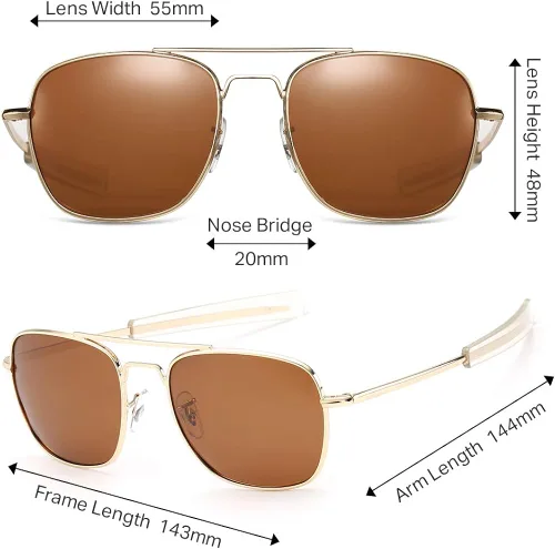 Vista 4 de IOHLNG Mens Aviator Sunglasses Polarized 55mm Pilot Military Square Shades with Bayonet Temples
