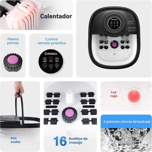 Vista 5 de KNQZE Bañera de spa plegable con calor y control remoto, masaje de burbujas, control de temperatura, luz roja, temporizador, 16 rodillos y piedra