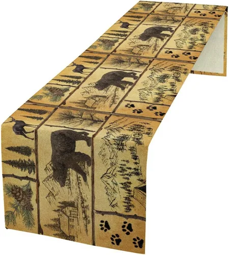 Vista 16 de Camino de mesa con diseño de patas de perro, lindo animal con estampado de patas de cachorro, decoración de fiesta de cumpleaños, casa de campo