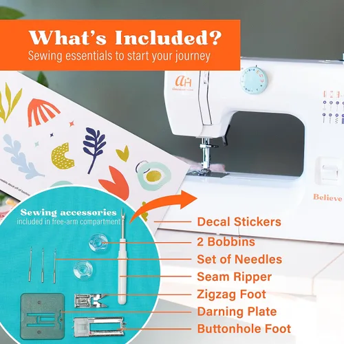 Vista 2 de La máquina de coser Believe para principiantes de American Home hace que coser para principiantes sea fácil en máquina de coser pequeña portátil