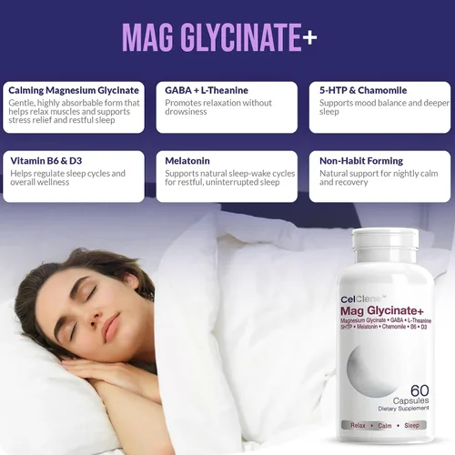 Vista 3 de El glicinato de magnesio+ apoya el alivio del estrés, el sueño, la salud del corazón, los nervios, los músculos y el metabolismo con glicinato